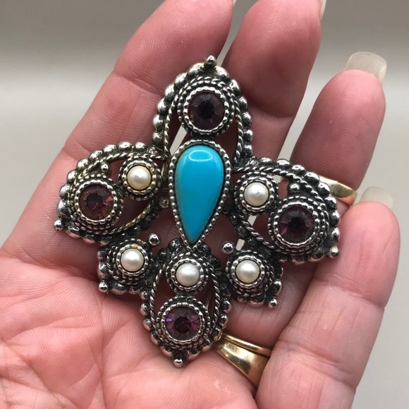 Vintage Sarah Coventry Silver-Tone Imperial 1970's Brooch Pendant - Picture 4 of 7